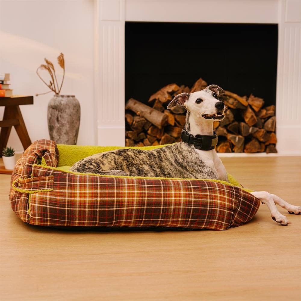 Große Waschbare Hundebettdecke im Vintage-Tartan-Stil Faltbar – Avocuddle