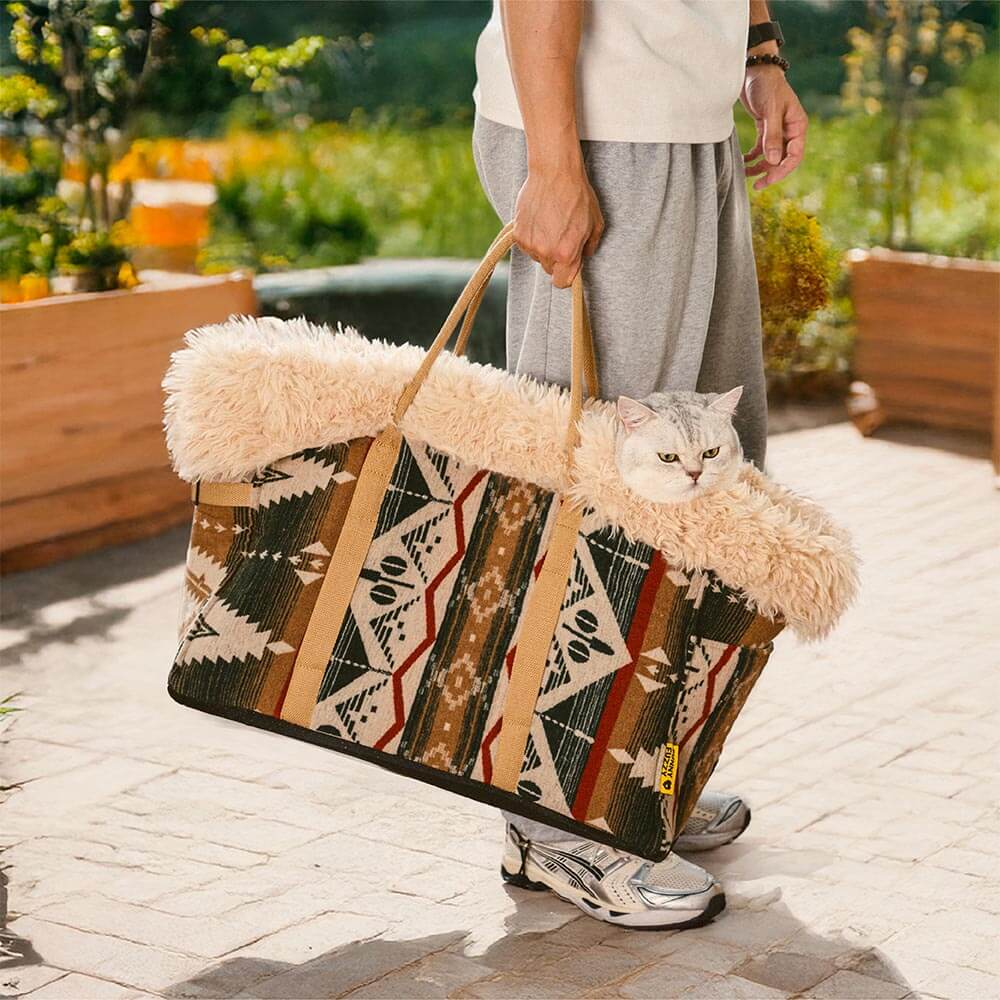 Großer Wendbarer Ganzjahres-Haustierträger und Kuschelschlafsack für Hunde im Indie-Boho-Stil – Wondernap