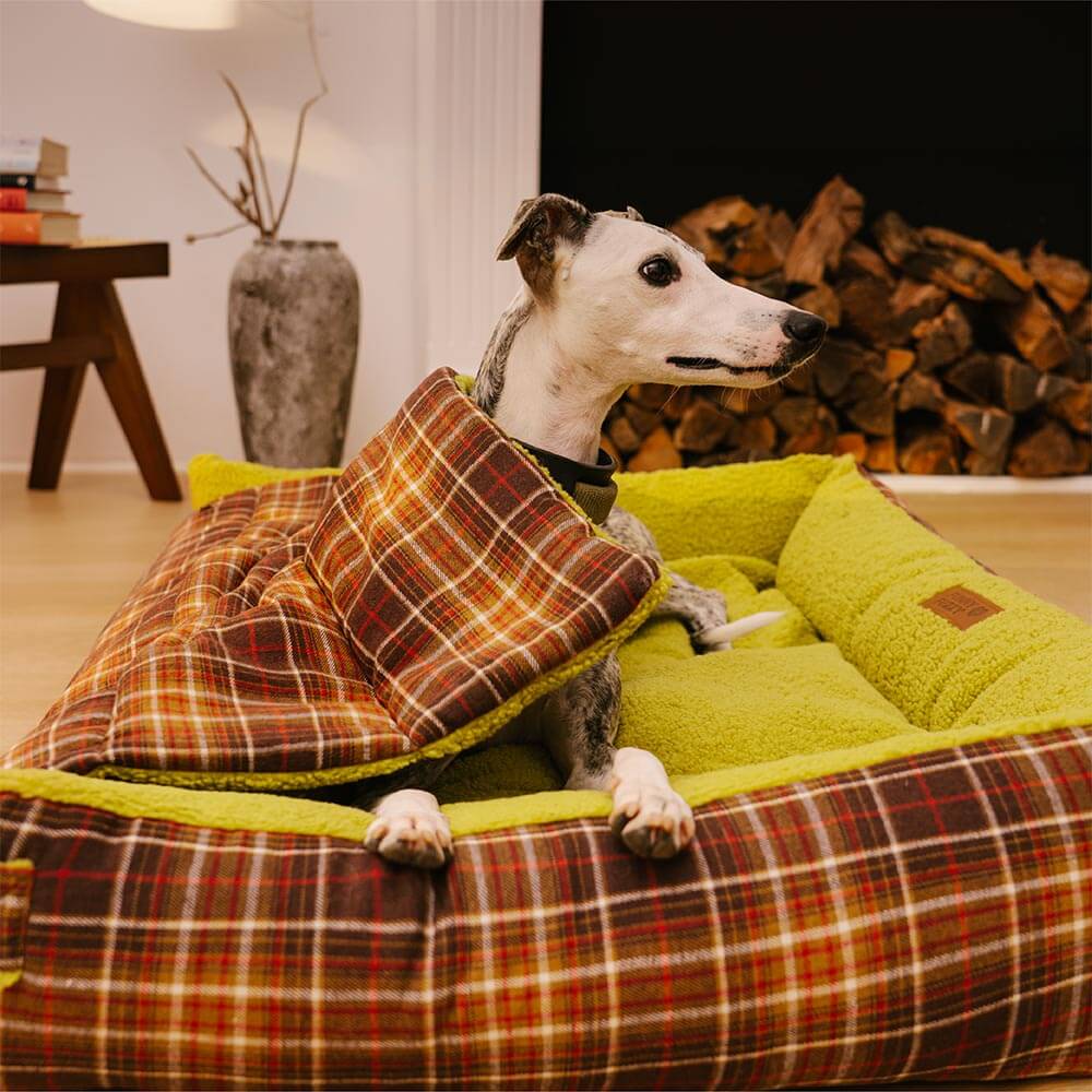 Große Waschbare Hundebettdecke im Vintage-Tartan-Stil Faltbar – Avocuddle