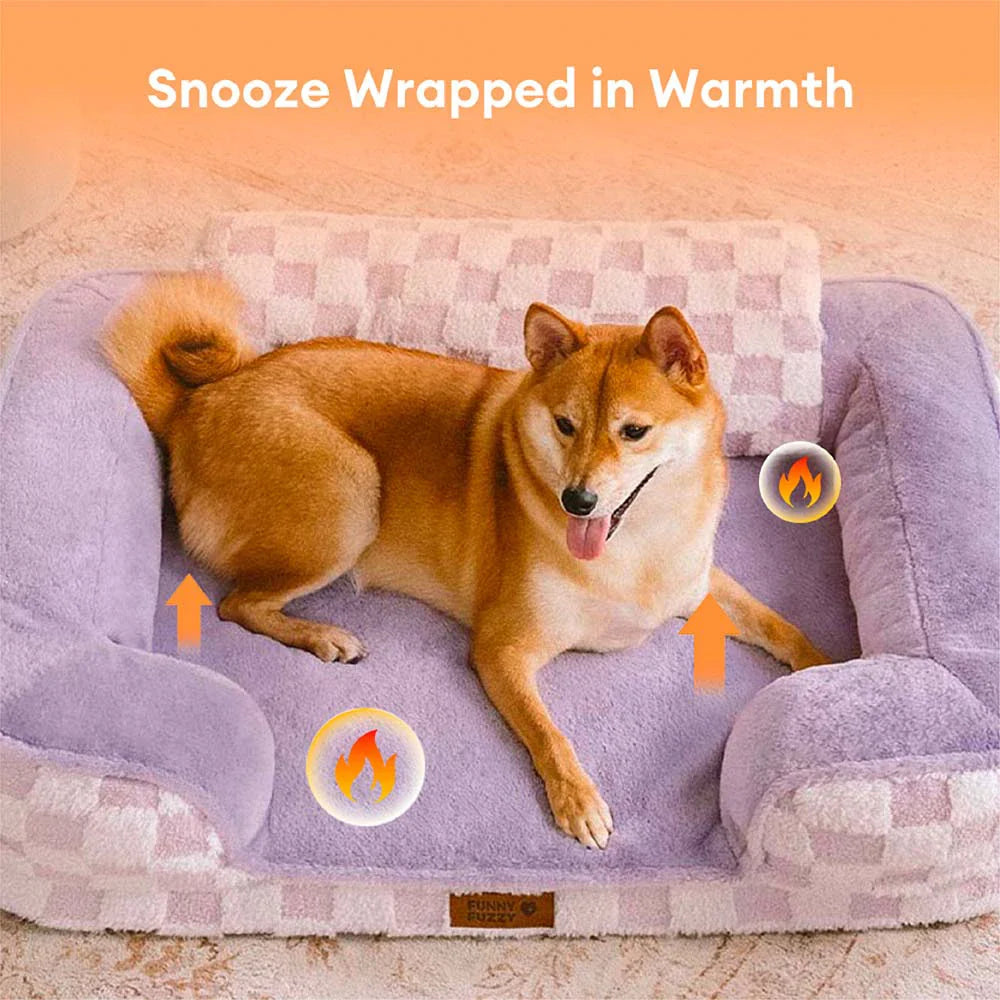 Karierter Flauschiger Warmer Waschbarer Orthopädischer Hundebolsterbett – CloudNooki