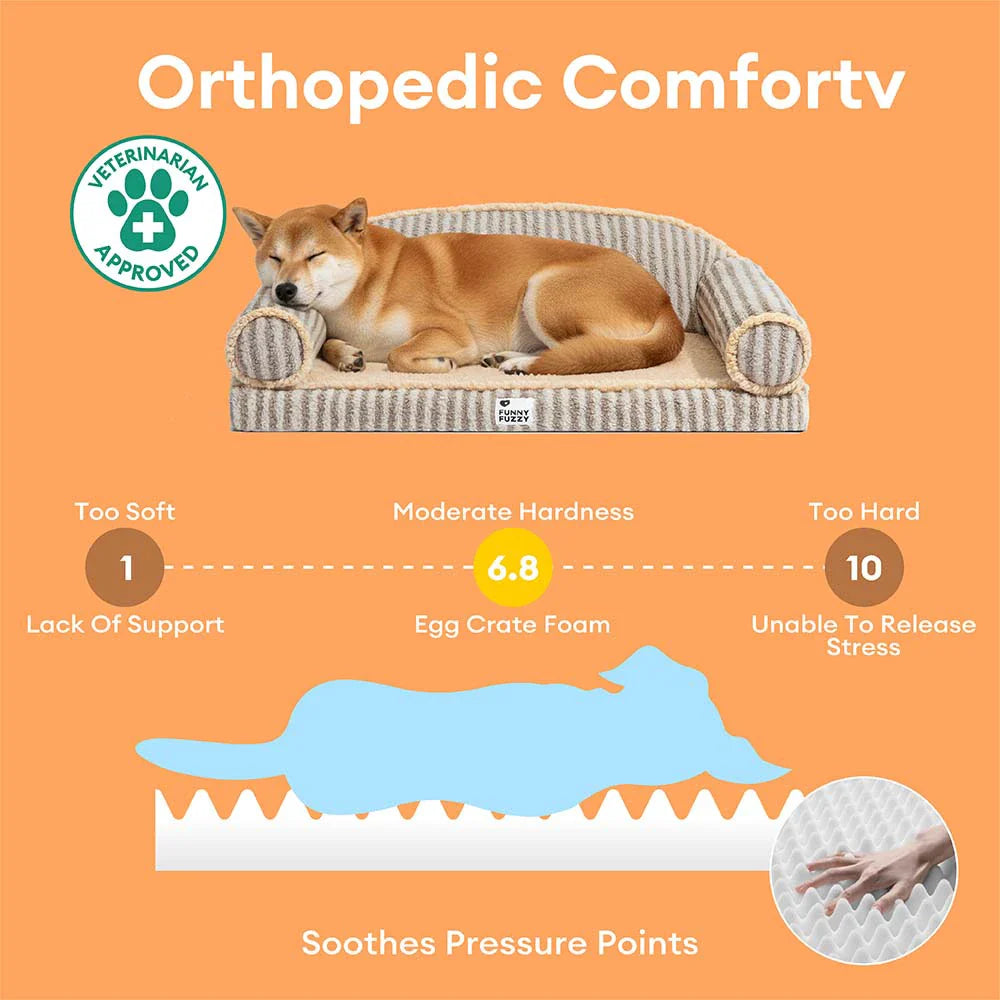 Fluffiges, gestreiftes, waschbares orthopädisches Sofa-Bett für Hunde und Katzen – Latte Nooki