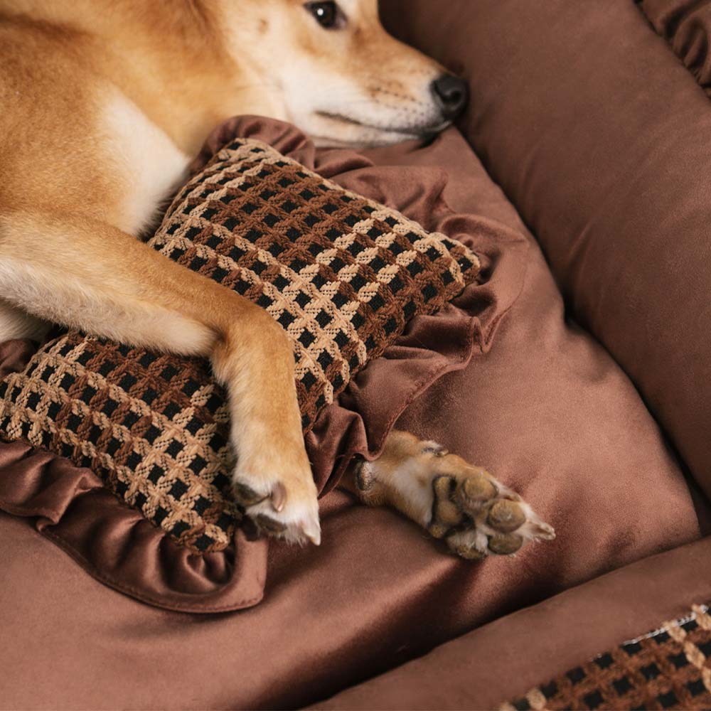 Klassisches Luxuriöses Waschbares Gemütliches Hundebett mit Nackenrolle - Bliss Napper