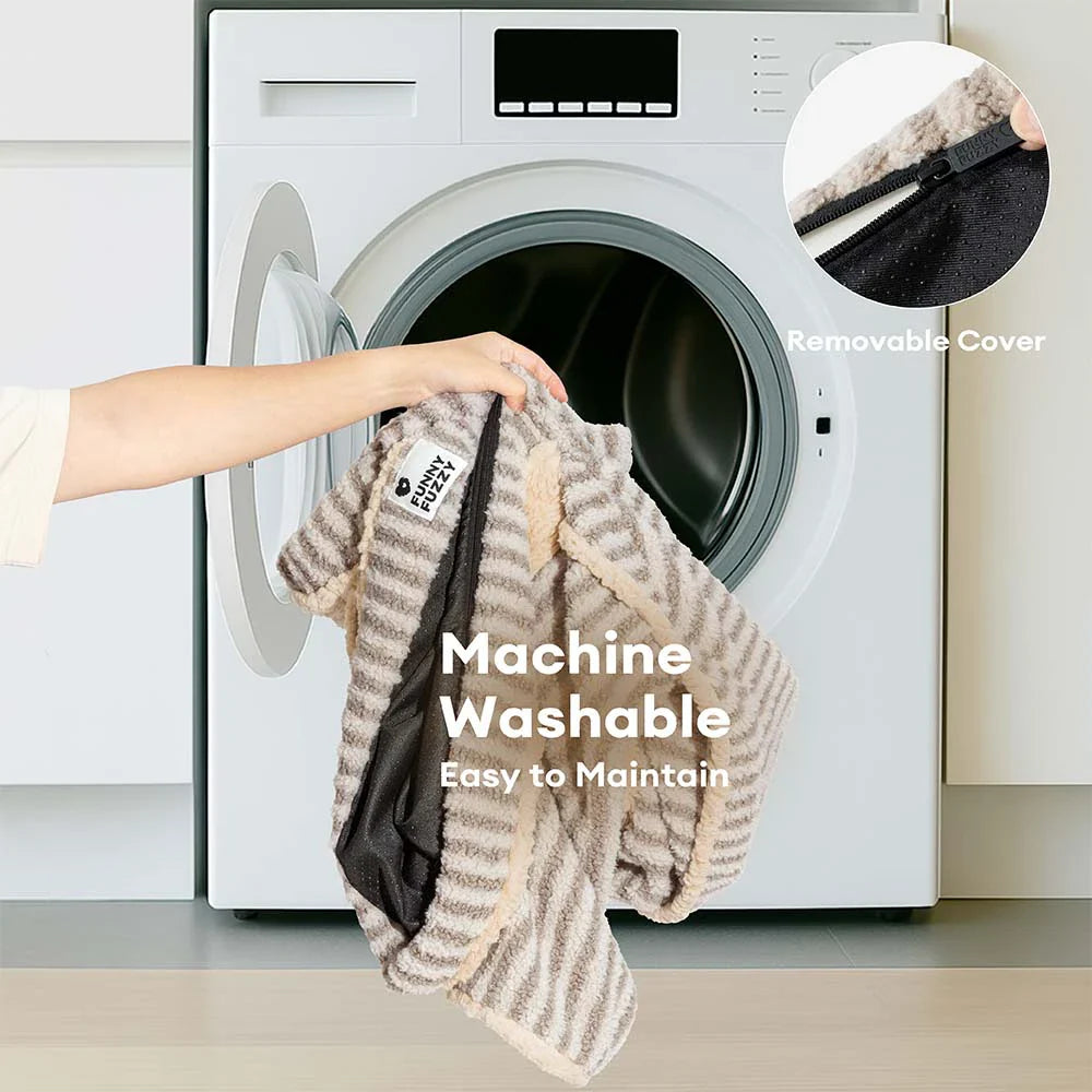 Fluffiges, gestreiftes, waschbares orthopädisches Sofa-Bett für Hunde und Katzen – Latte Nooki