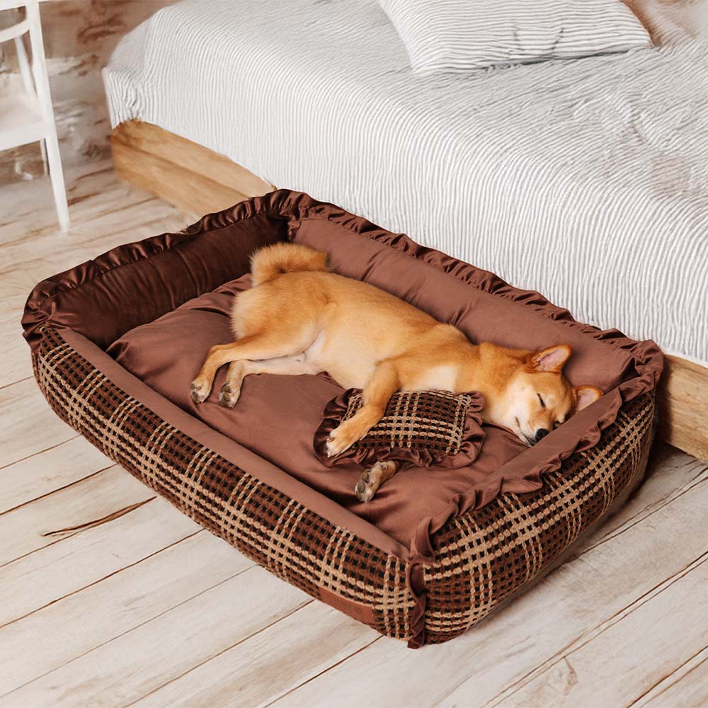 Klassisches Luxuriöses Waschbares Gemütliches Hundebett mit Nackenrolle - Bliss Napper