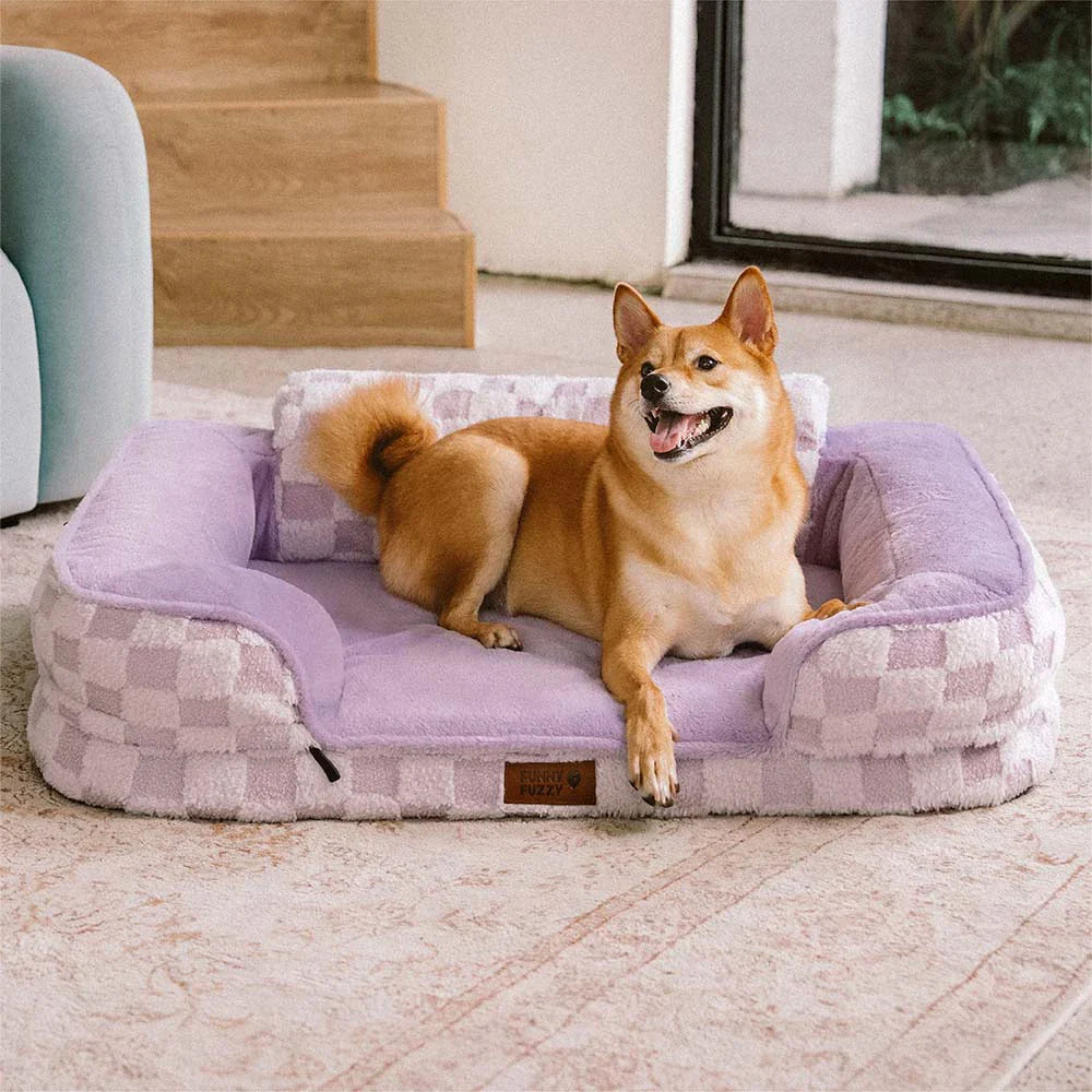 Karierter Flauschiger Warmer Waschbarer Orthopädischer Hundebolsterbett – CloudNooki