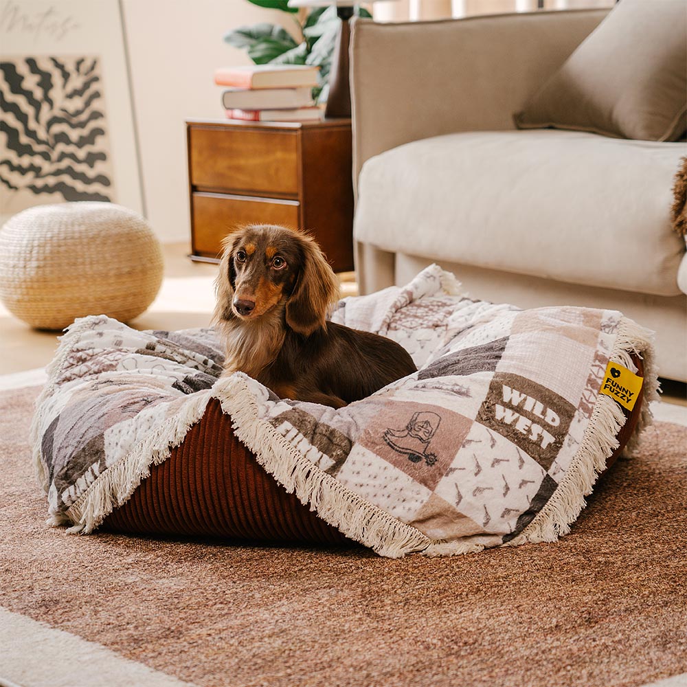 Waschbares Beruhigendes Rundes Hundebett im Boho-Vintage-Stil mit Quasten - Hunter Night