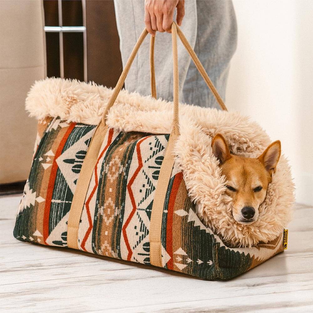 Großer Wendbarer Ganzjahres-Haustierträger und Kuschelschlafsack für Hunde im Indie-Boho-Stil – Wondernap