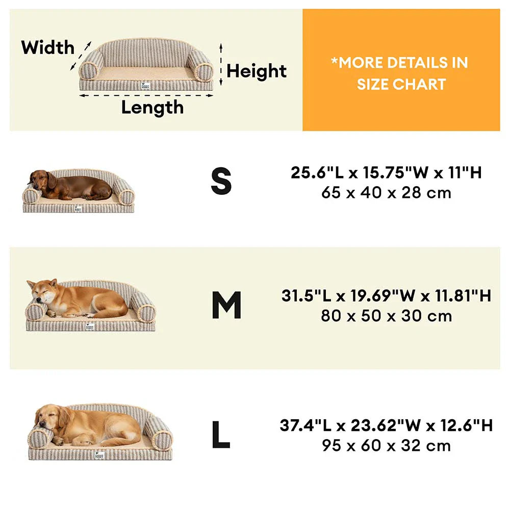 Fluffiges, gestreiftes, waschbares orthopädisches Sofa-Bett für Hunde und Katzen – Latte Nooki