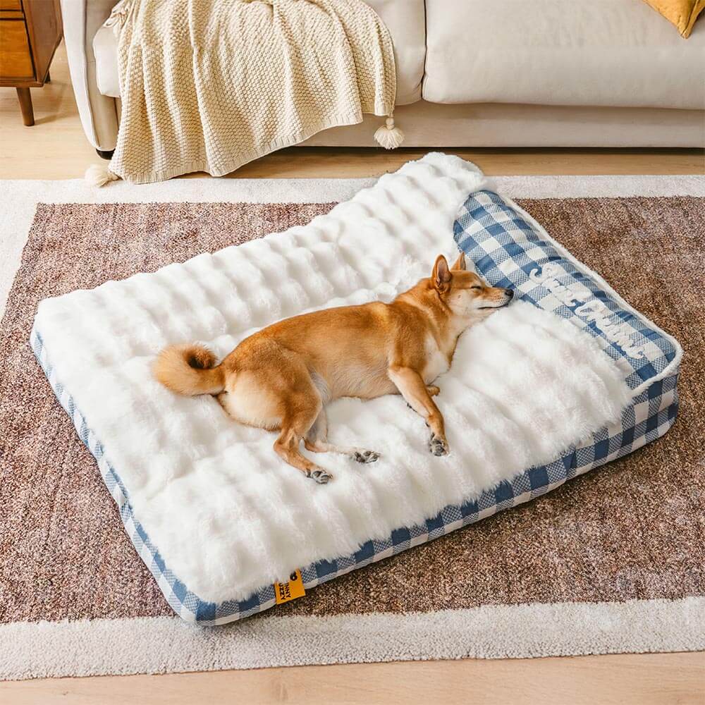 Großes Orthopädisches Hundebett mit Klassischem Karomuster und Kopfstütze Rechteckig - Dreamy Wave