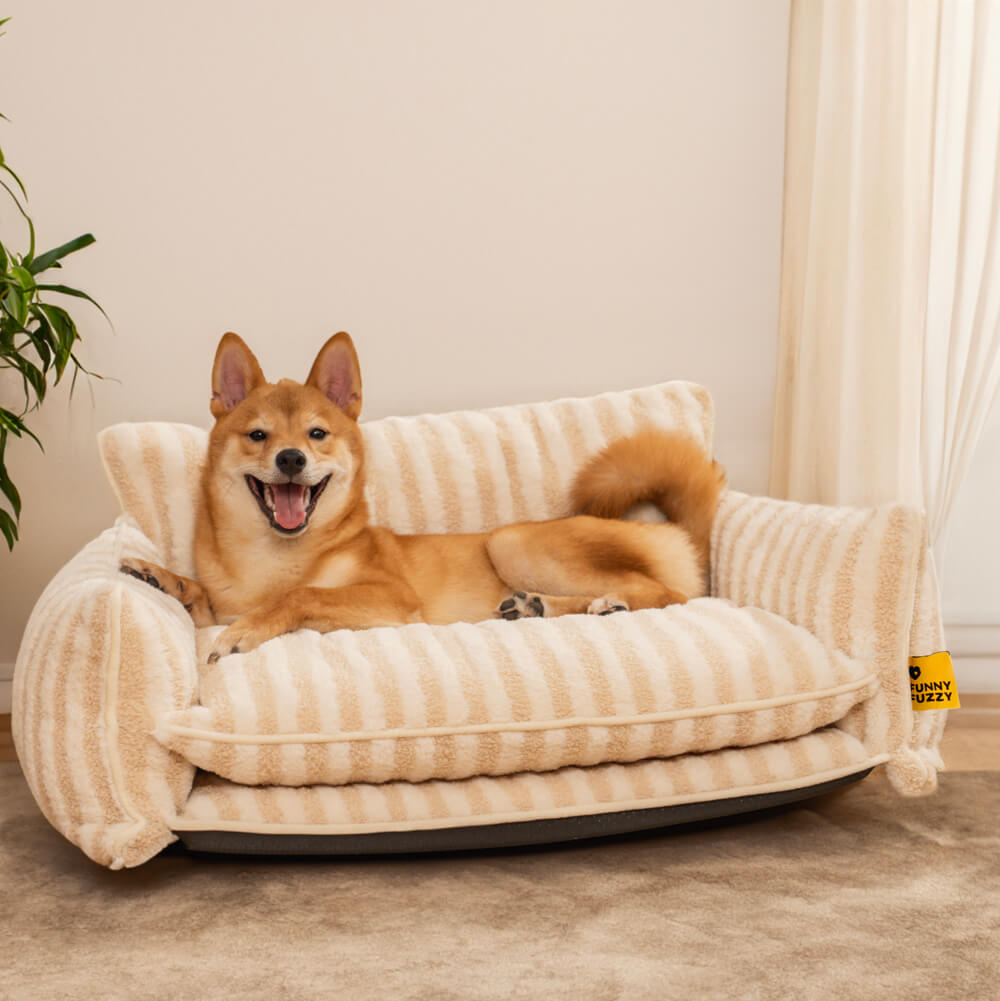 Trendige gestreifte Kunstlammfell Doppel-Layer Hund- und Katzen-Sofa-Bett - Outdoor