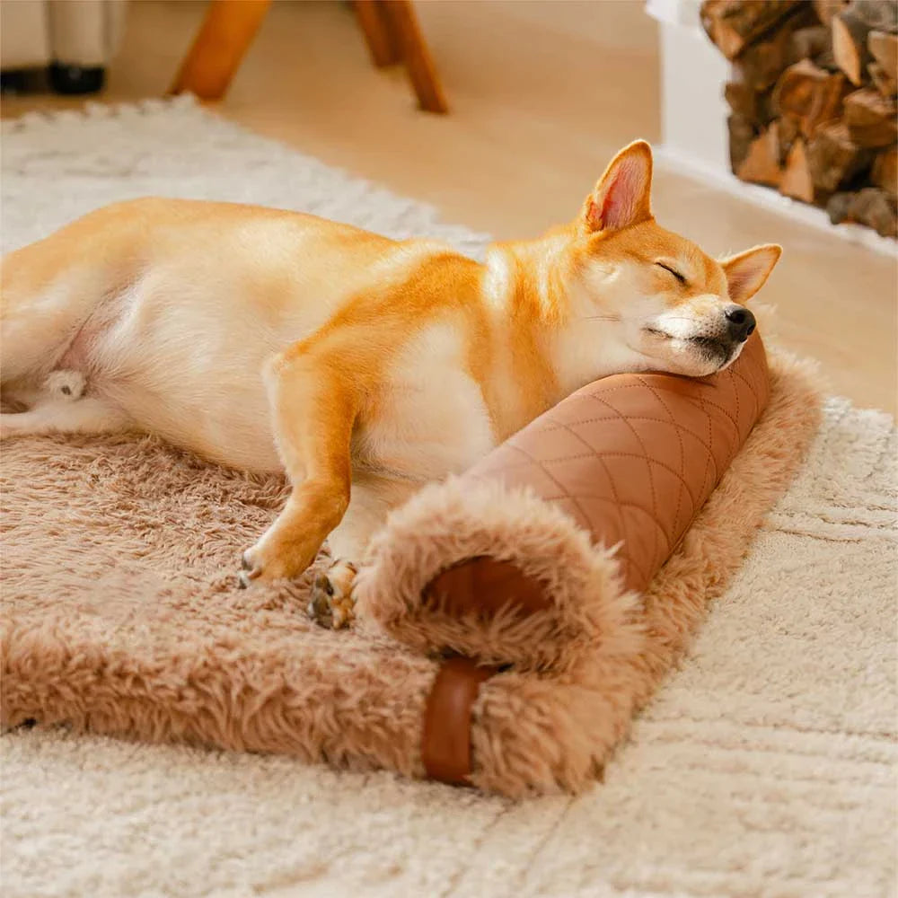 Orthopädische Hundematte, zweiseitig aus Kunstleder und Plüsch, mit herausnehmbarem Schaumstoff und Kissen