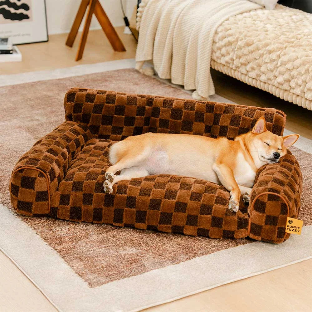 Kariertes, flauschiges, abnehmbares orthopädisches Hundekissenbett – CozyNest