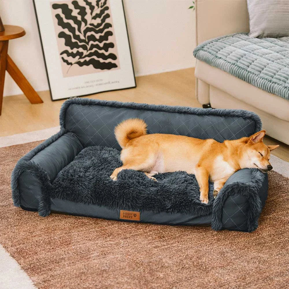 Orthopädisches Hundebett Luxe Kunstleder & Plüsch – Abnehmbarer Schwamm, Warm & Komfortabel