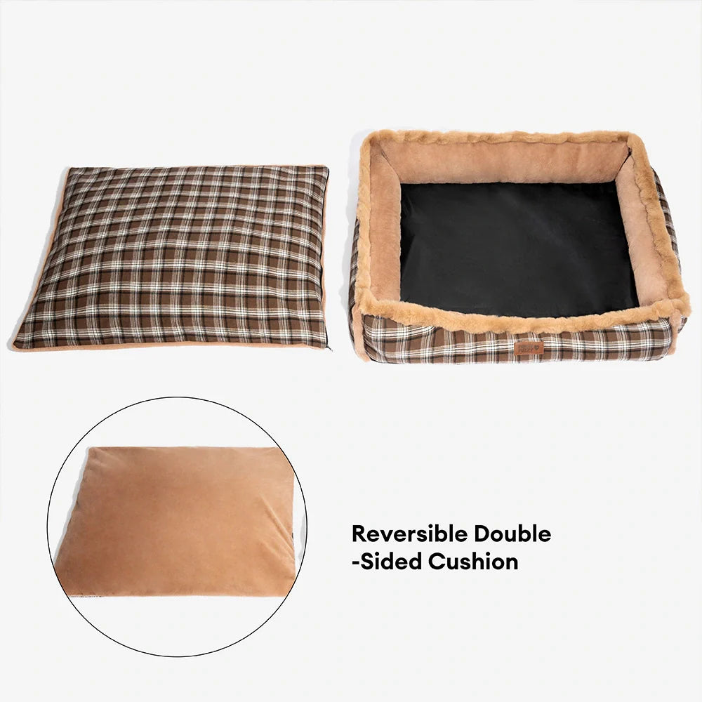 Vintage kariertes waschbares Plüsch-Hundebett – TuckNap