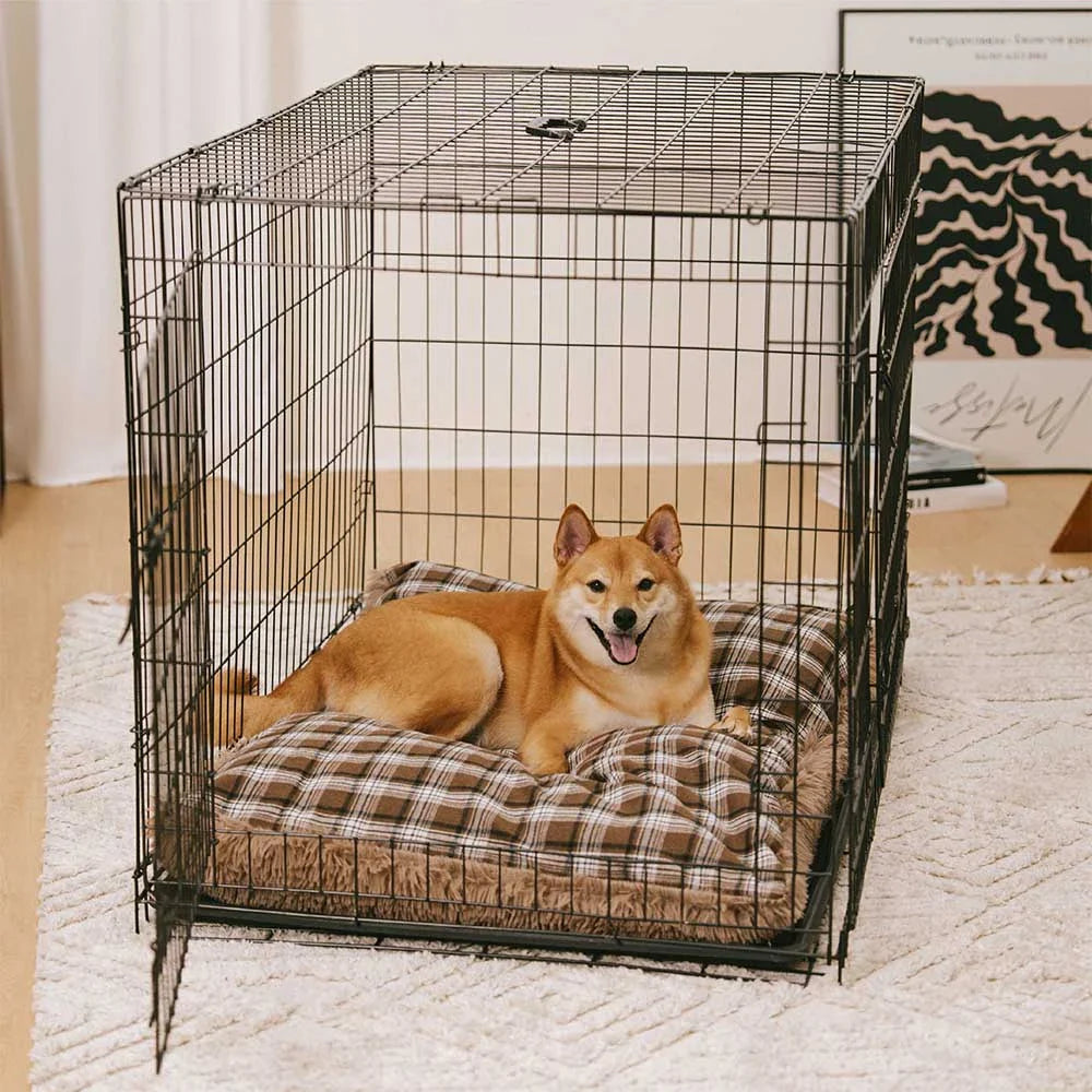 Doppelseitige Plüsch-Hundematte mit Karomuster