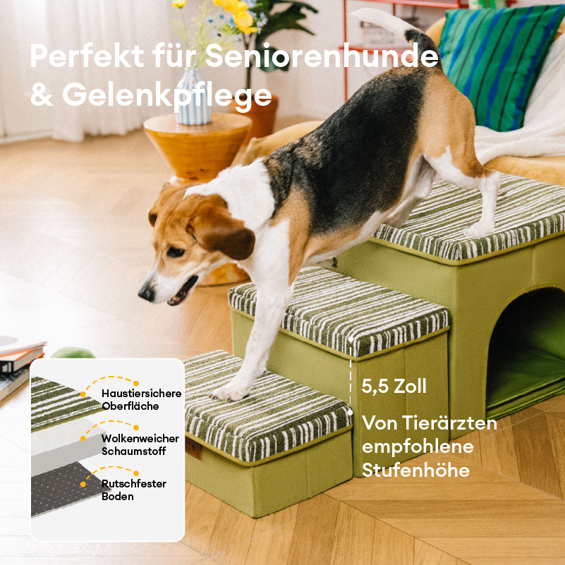 Klappbare Hundetreppe mit Stauraum und Wohnung - Funnyfuzzy SnugNest