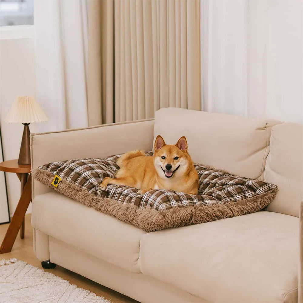 Doppelseitige Plüsch-Hundematte mit Karomuster