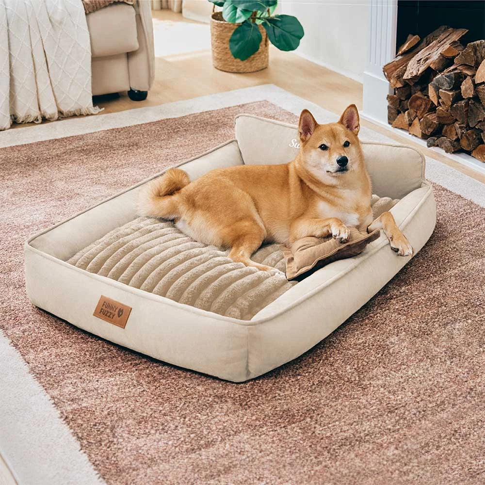 Retro Kunstwildleder Wendbar Waschbarer Hundebett mit Kissen – SweetDream