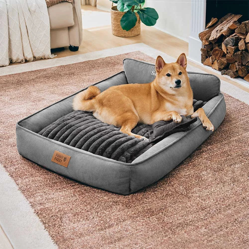 Retro Kunstwildleder Wendbar Waschbarer Hundebett mit Kissen – SweetDream