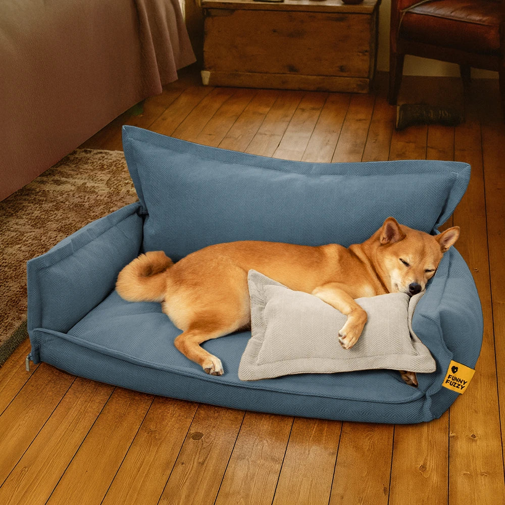 Allwetter Hundebett aus Chenille – Orthopädisch Abnehmbar & Mit Kissen