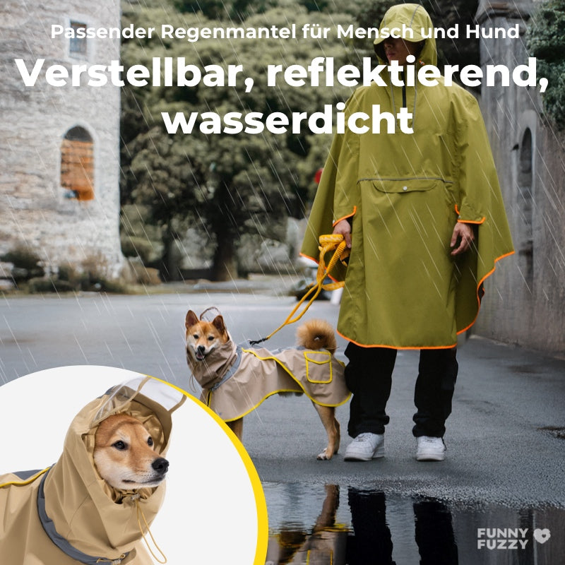 Verstellbarer Reflektierender Wasserdichter Regenmantel mit Tasche für Hunde und Menschen