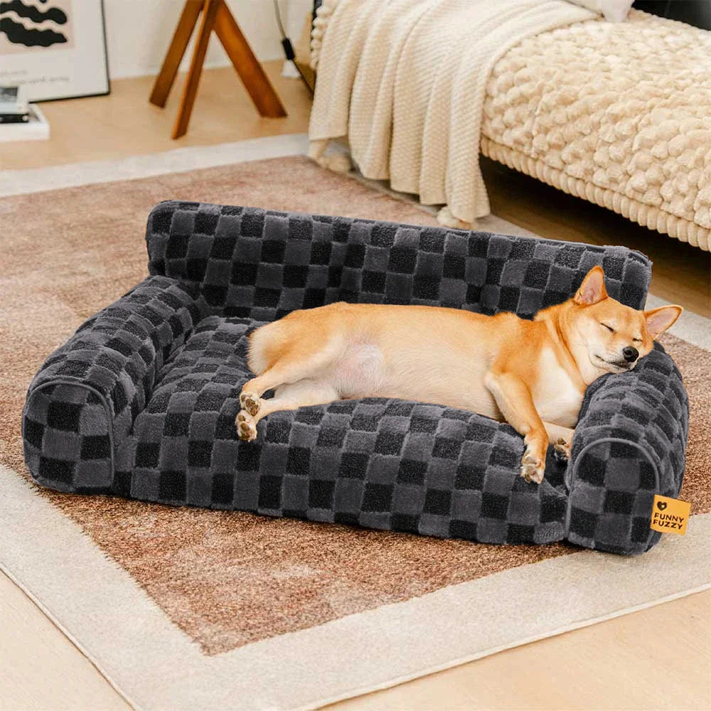 Kariertes, flauschiges, abnehmbares orthopädisches Hundekissenbett – CozyNest