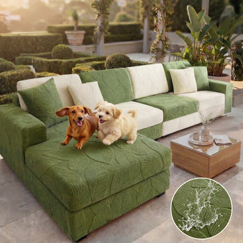 Moderner Jacquard Outdoor Sofabezug mit Blätterdesign – Wasserabweisend, Kratzfest & Elastisch, Rundum-Schutz