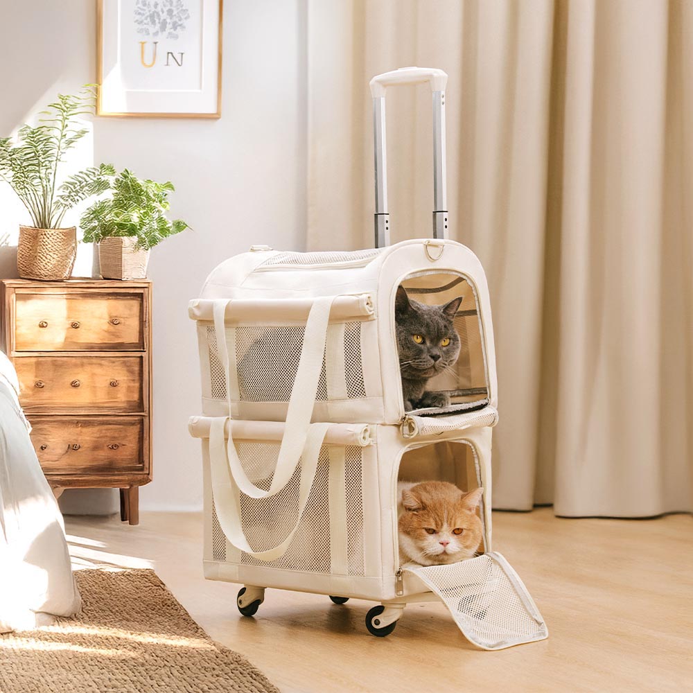 Doppel-Layer Geräumige Mehrkatzen-Reise-Tiertransporttasche mit Rollen