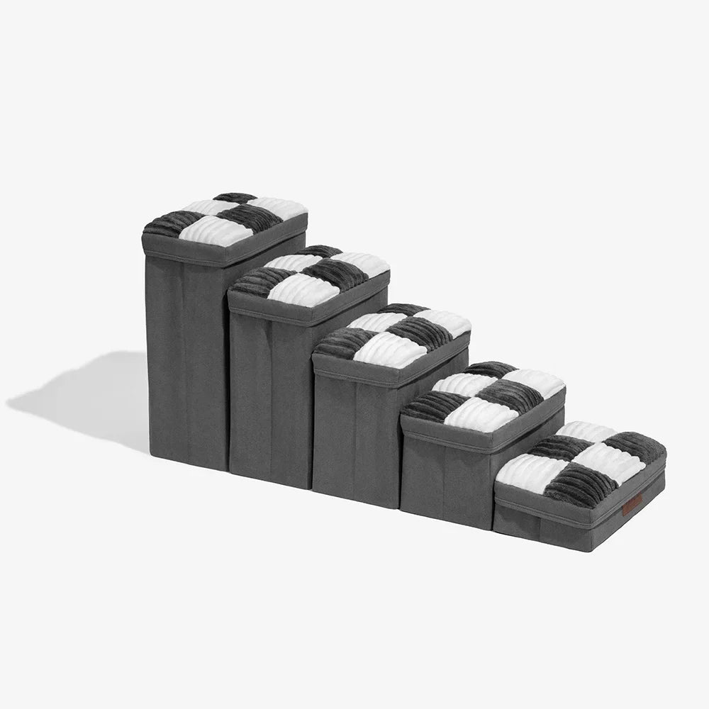 Abnehmbare Schachbrett-Plüsch-Handgefertigte Hundetreppe mit Stauraum - Klappbare Stufen