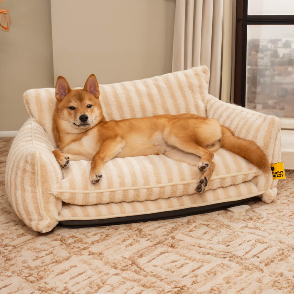 Trendige gestreifte Kunstlammfell Doppel-Layer Hund- und Katzen-Sofa-Bett - Outdoor