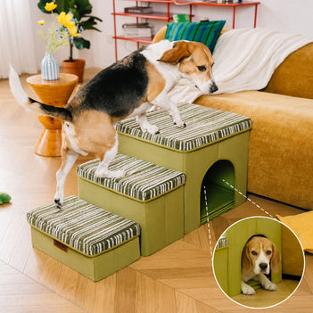 Klappbare Hundetreppe mit Stauraum und Wohnung - Funnyfuzzy SnugNest