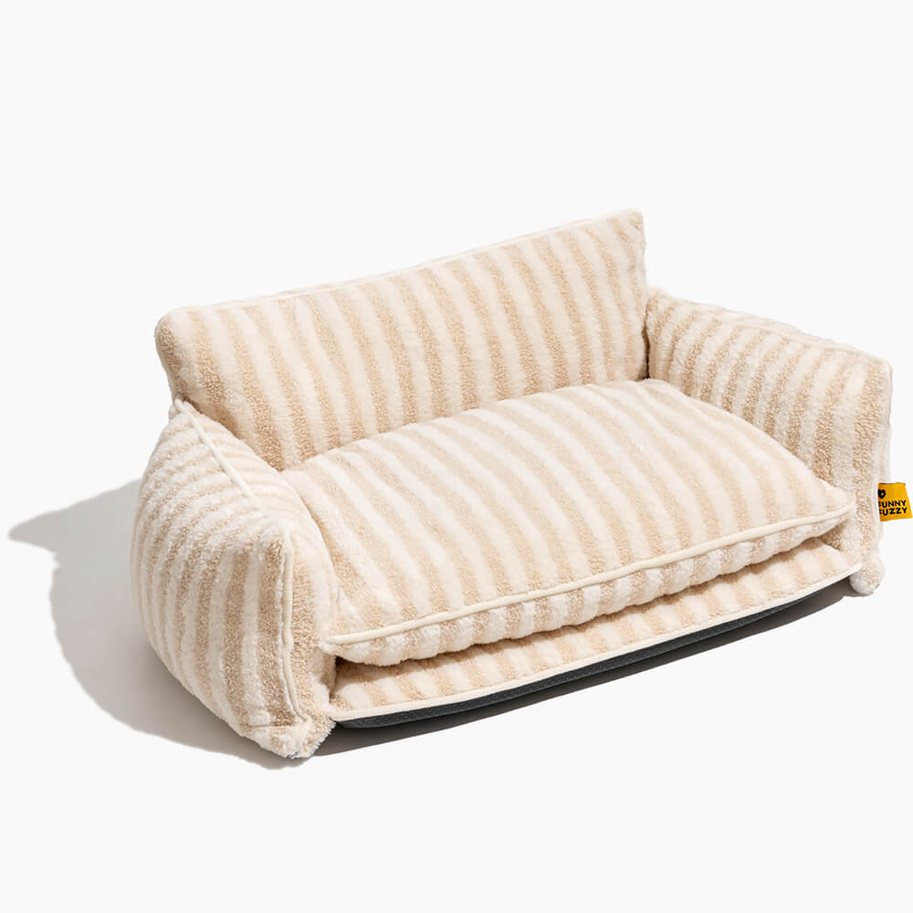 Trendy Gestreiftes Doppellagiges Katzensofa aus Lammwolleimitat