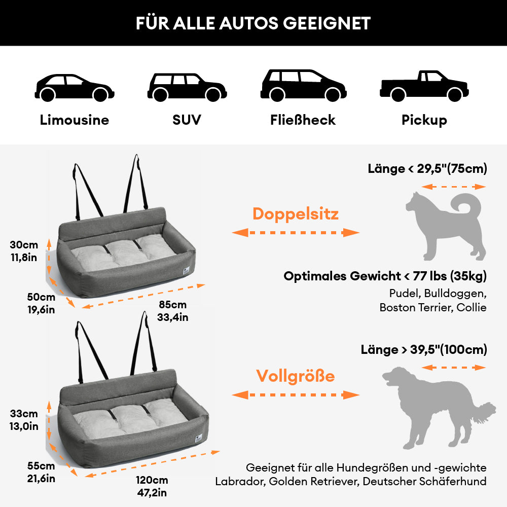 Großes Waschbares Reisepolster Hundebett Autorücksitz