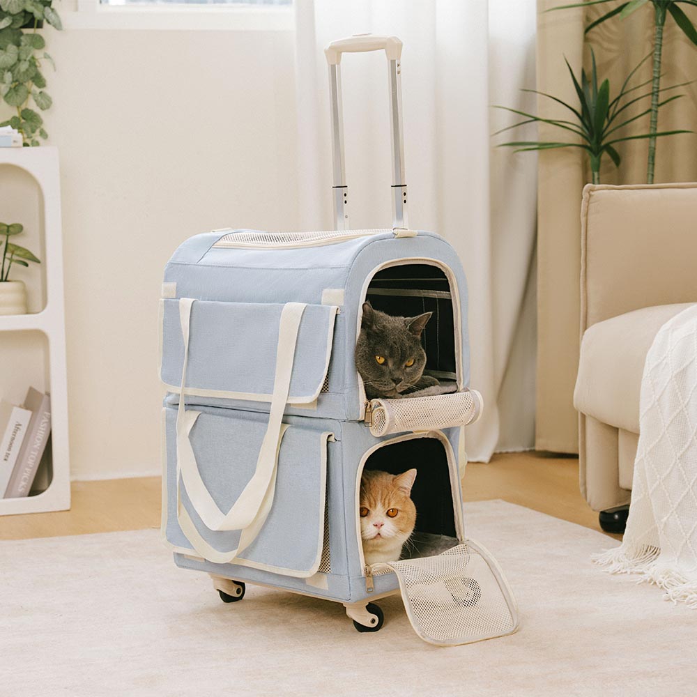 Doppel-Layer Geräumige Mehrkatzen-Reise-Tiertransporttasche mit Rollen