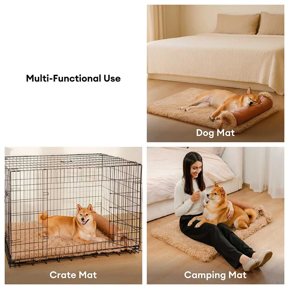 Orthopädische Hundematte, zweiseitig aus Kunstleder und Plüsch, mit herausnehmbarem Schaumstoff und Kissen