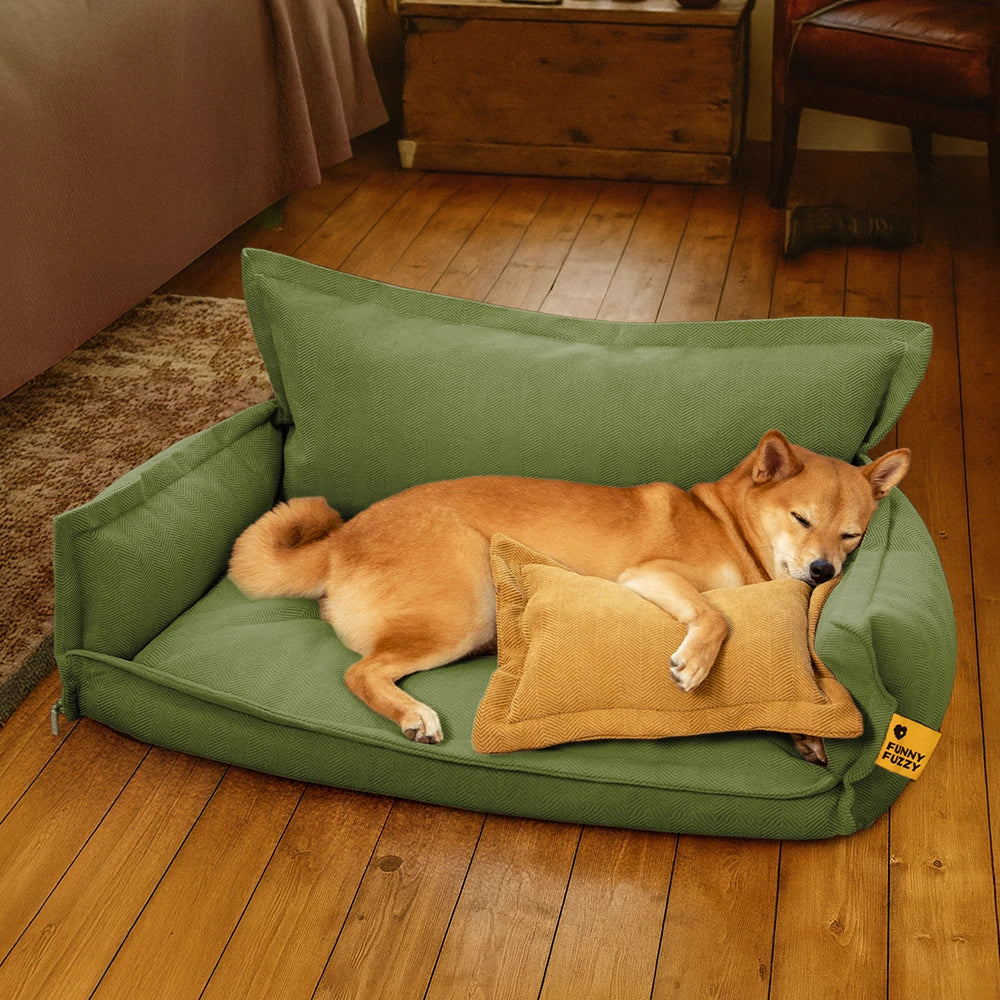 Allwetter Hundebett aus Chenille – Orthopädisch Abnehmbar & Mit Kissen