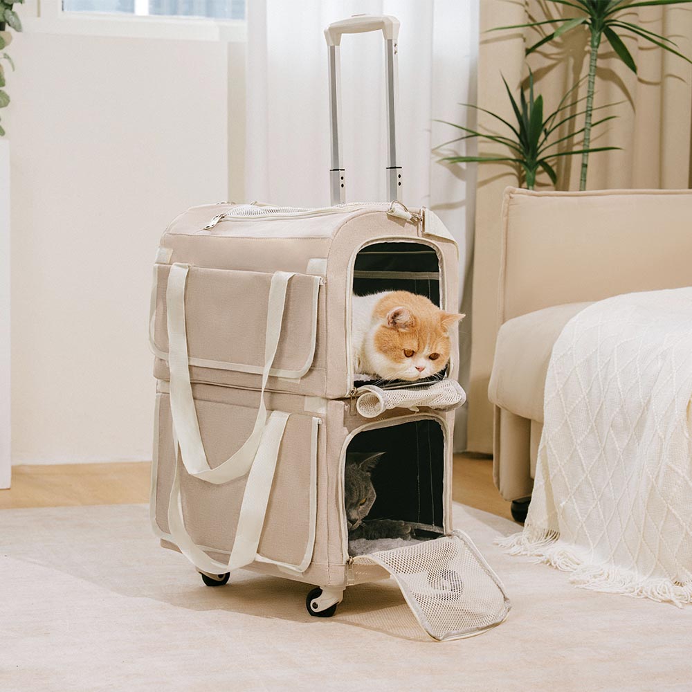 Doppel-Layer Geräumige Mehrkatzen-Reise-Tiertransporttasche mit Rollen