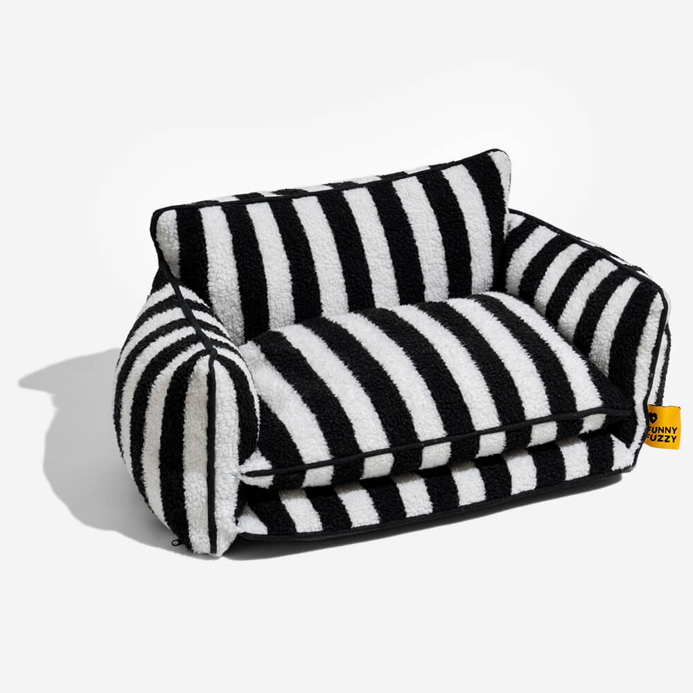 Trendy Gestreiftes Doppellagiges Katzensofa aus Lammwolleimitat