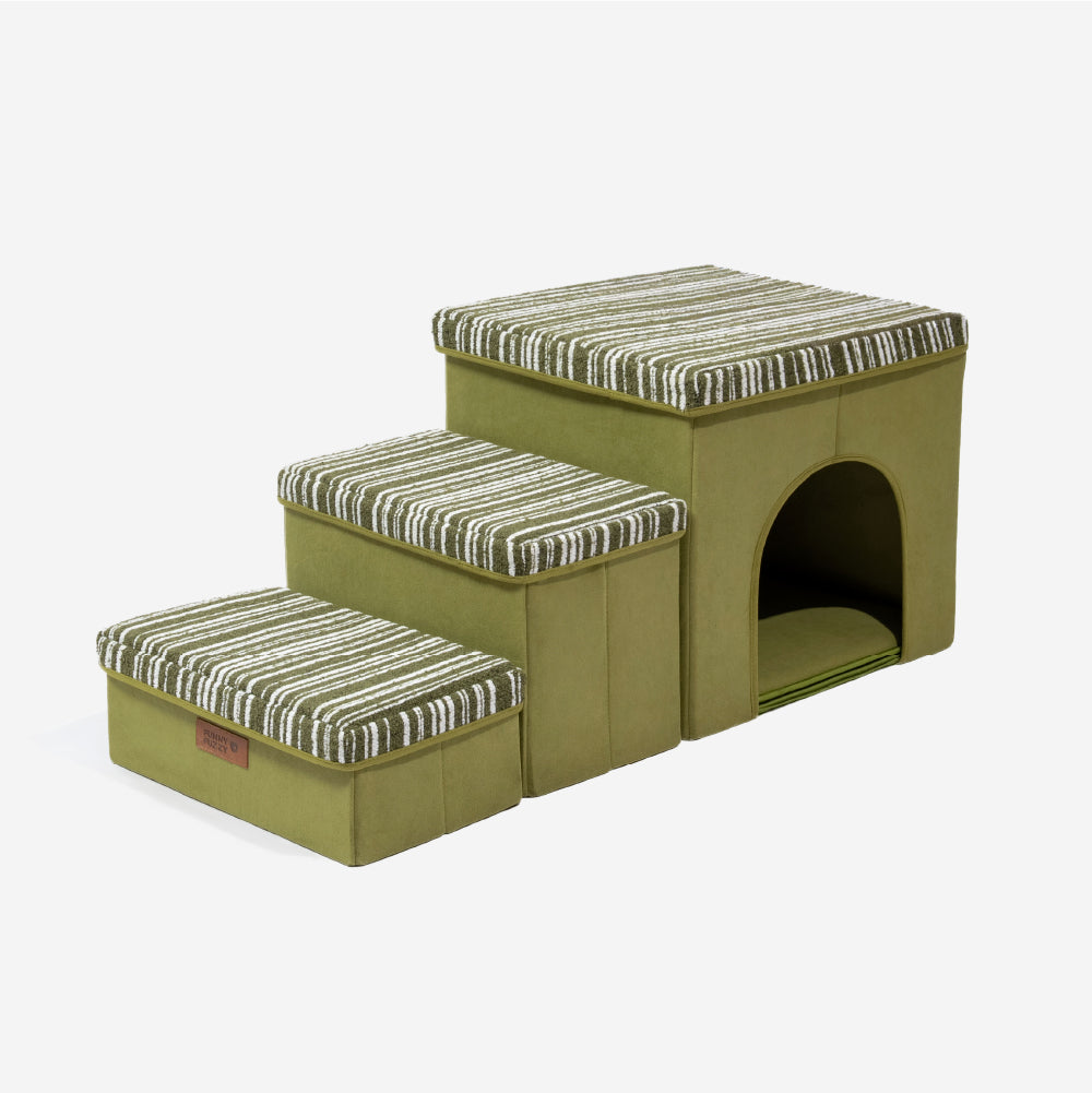 Klappbare Hundetreppe mit Stauraum und Wohnung - Funnyfuzzy SnugNest