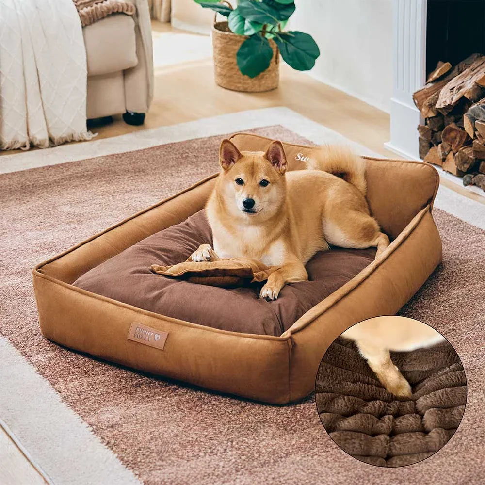 Retro Kunstwildleder Wendbar Waschbarer Hundebett mit Kissen – SweetDream