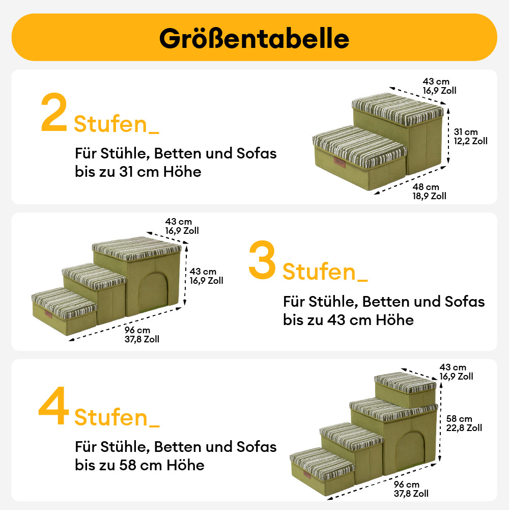 Klappbare Hundetreppe mit Stauraum und Wohnung - Funnyfuzzy SnugNest