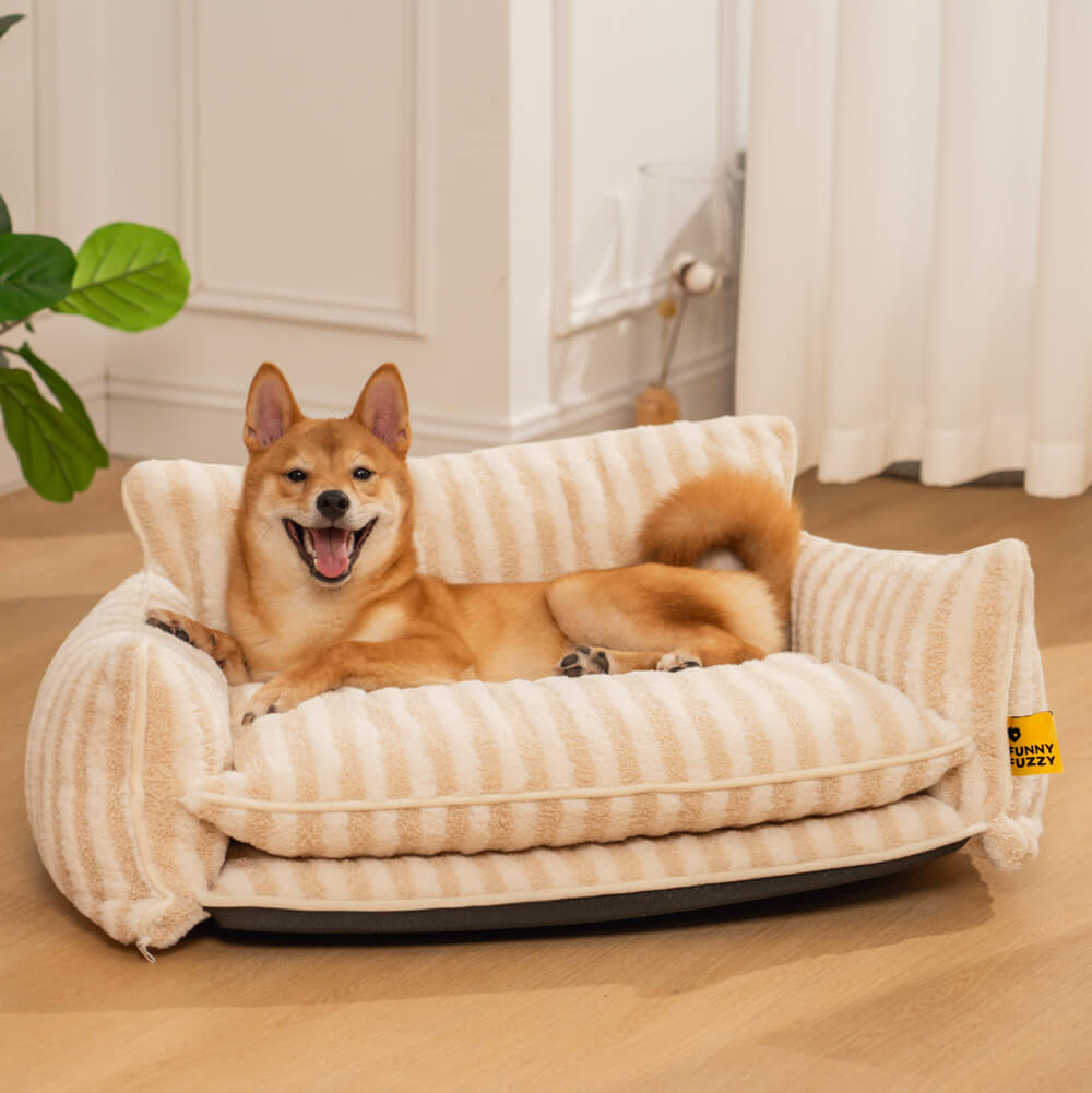 Trendige gestreifte Kunstlammfell Doppel-Layer Hund- und Katzen-Sofa-Bett - Outdoor