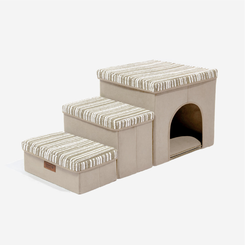 Klappbare Hundetreppe mit Stauraum und Wohnung - Funnyfuzzy SnugNest