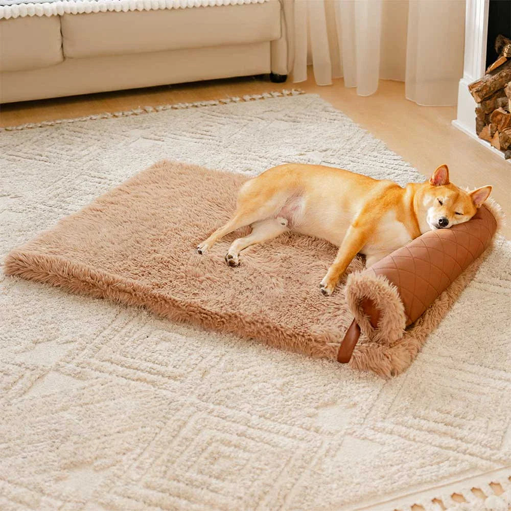 Orthopädische Hundematte, zweiseitig aus Kunstleder und Plüsch, mit herausnehmbarem Schaumstoff und Kissen