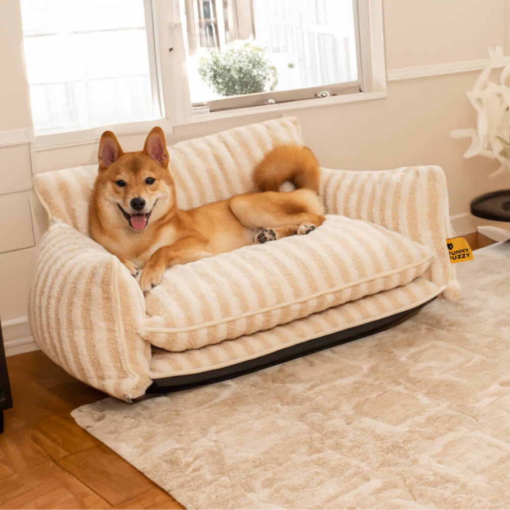 Trendige gestreifte Kunstlammfell Doppel-Layer Hund- und Katzen-Sofa-Bett - Outdoor