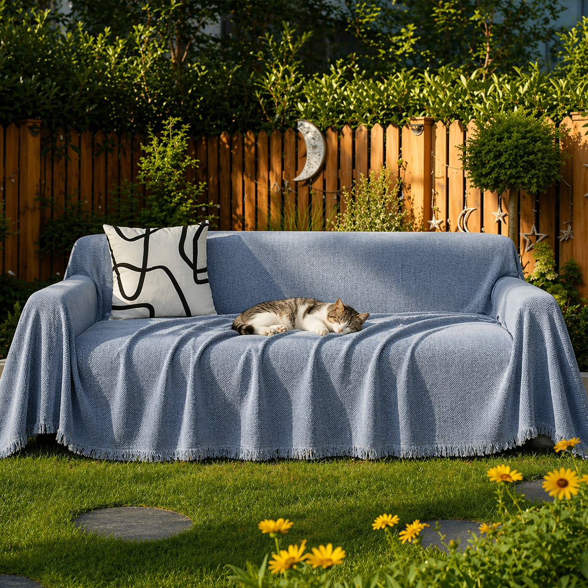 Quaste Outdoor Couchbezug Chenille-Decke mit Fischgrätenmuster