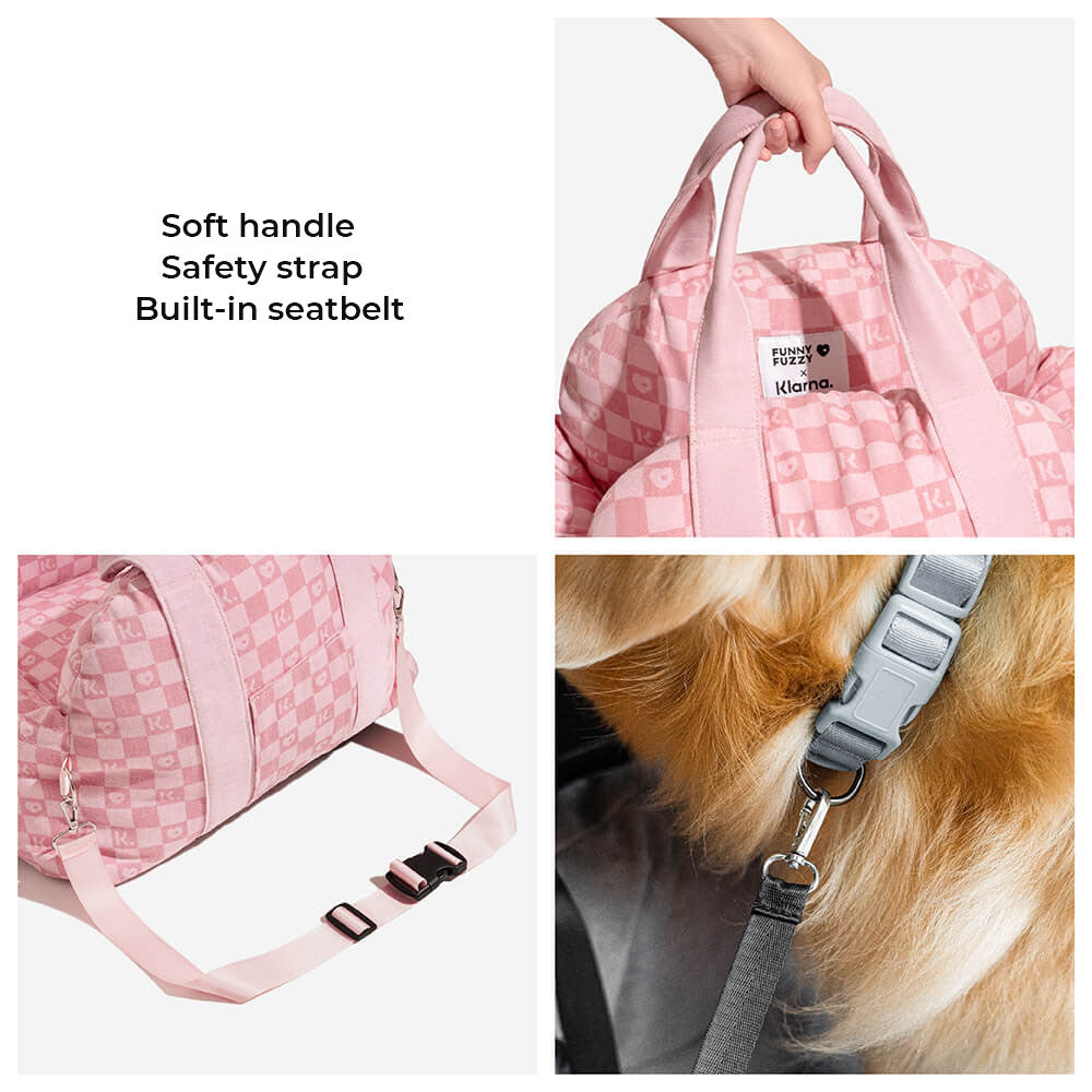 FunnyFuzzy X Klarna | Großes Rosa Autositzbett Sicherheit auf Reisen für Hunde