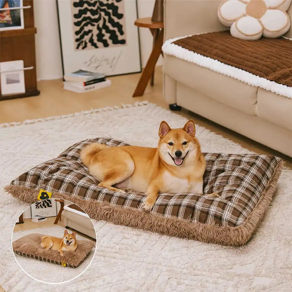 Doppelseitige Plüsch-Hundematte mit Karomuster