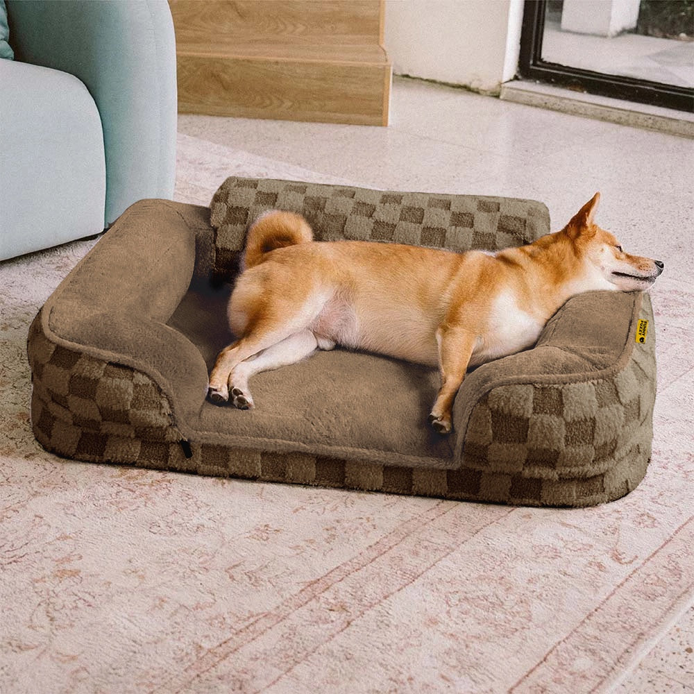 Karierter Flauschiger Warmer Waschbarer Orthopädischer Hundebolsterbett – CloudNooki