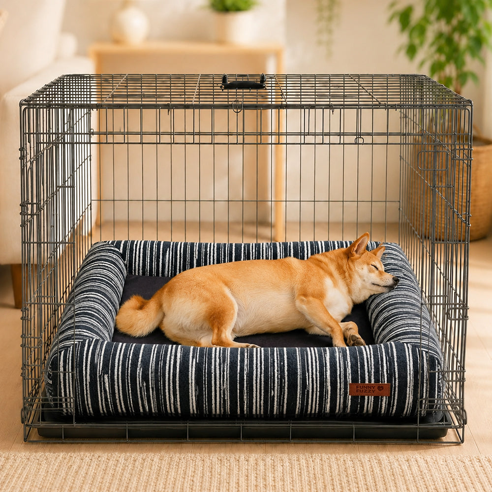 SnugNest Texturierte Streifen Orthopädisches Hundebett für die Hundebox